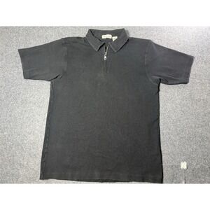 Vintage Claiborne Men's Black Ribbed Knit Quarter Zip Polo Shirt Size Large